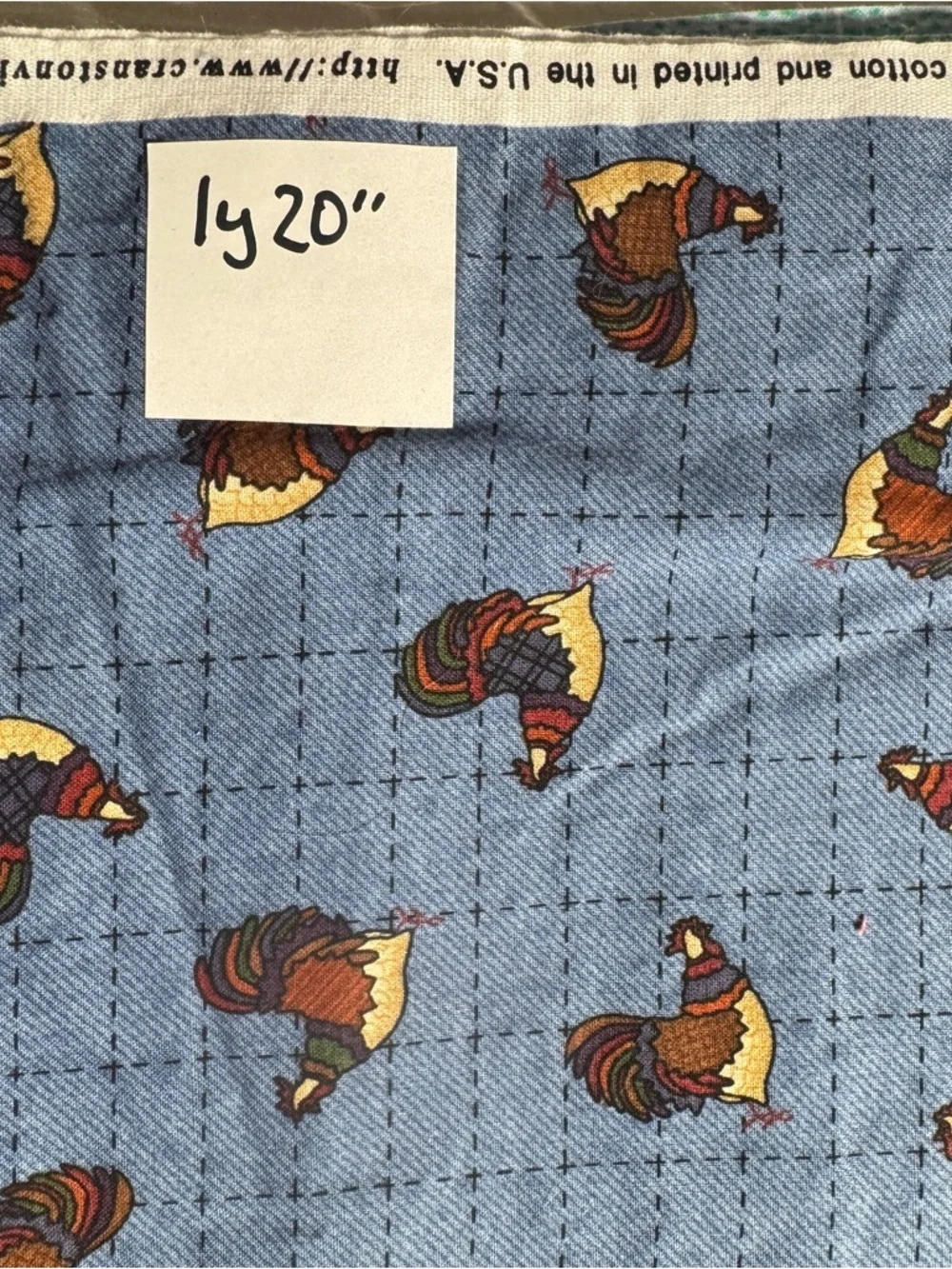 Blue Rooster Pattern Quilt cotton Fabric Home & Craft vintage 1 1/2 Yards #370